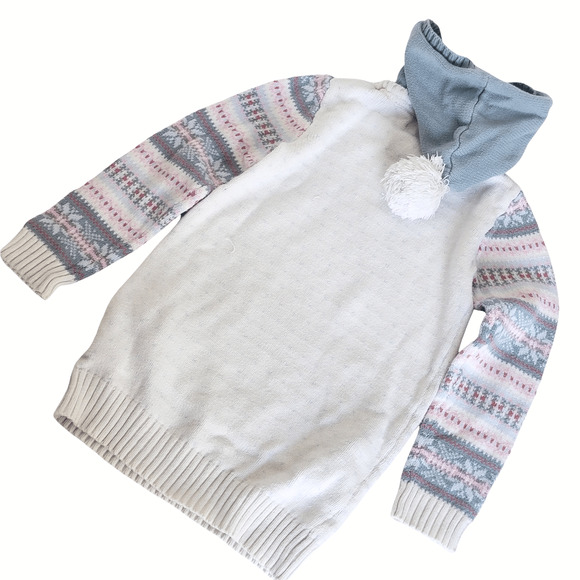 Girls Pink Blue Warm Tunic Pull-Over Hooded Sweater Top Sz 5/6 - Picture 2 of 5